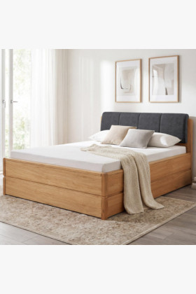 Helsinki tömör tölgy ágy 200x200 cm tárolós kefélt tölgy fejvéggel